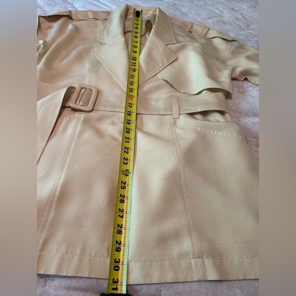 VTG 100% Silk Short Trench Jacket Butter Yellow Women’s Size 8 Lightweight - Picture 11 of 12